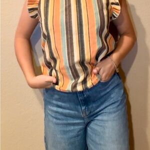 SHEIN Multicolor Striped Ruffle Sleeve Blouse